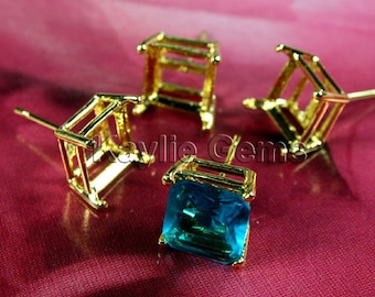 Kolczyki sztyfty 10 mm / 10 x 10 mm, kwadratowe, ośmiokątne, z otwartym tyłem, z oprawą w kształcie bolca, złote - ST-P518GP - 4 szt.