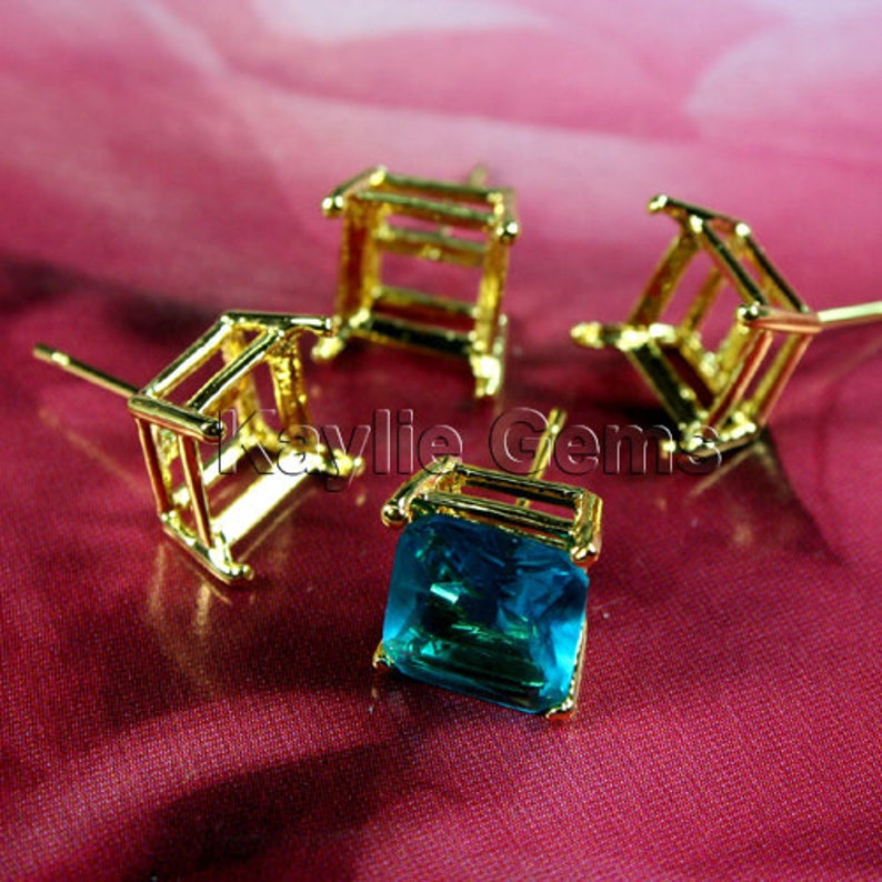 Earring Stud 10mm / 10x10mm Octagon Square Open Back Prong Setting Silver ST-P518SP 4pcs image 3