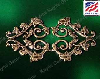 Filigree Stamping Ornate Floral Vine Leaf Morning Glory Flower OX Antique Brass, Raw Brass- 1 pc