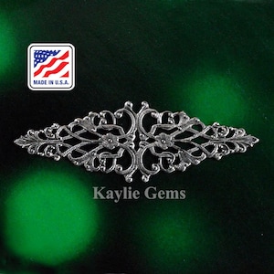 1 Filigree Stamping Art Nouveau Victorian Baroque Antique Silver OX, 64mm SF568