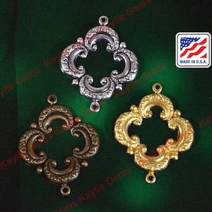 Filigree Stamping 2 Ring Open Frame Work Charm Connector Victorian Made in USA SF816- 2 pc