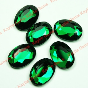 Mirror Glass Cabochon cab 18x13 Oval Faceted Table Cut-Emerald Green