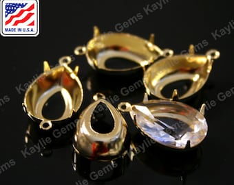 18x13 Prong Setting Pure 24K Gold Plated Tear Drop Open Back 1 Ring / 2 Ring Made In the USA