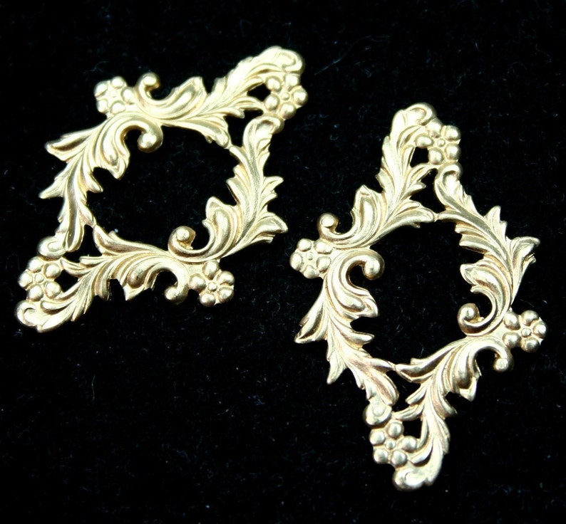 Filigree Stamping Raw Brass Victorian Floral Made in USA G6196RB image 1