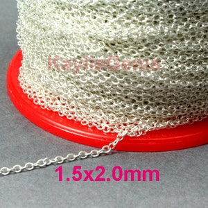Strong Fine Delicacy Soldered Brass Chain 1.5x2mm Sterling Silver Plated  Oval Cable Cross Link Chain-12ft