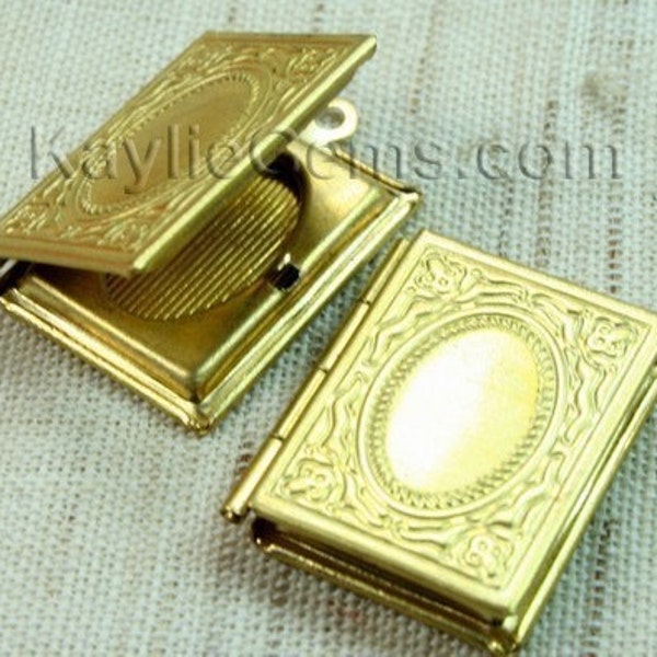 2pcs Book Shaped Locket Pendants Raw Brass - LKBK-104SP