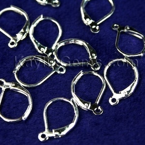 Lever back Earwires with Loop, Silver Plated Over Solid Raw Brass 10x15mm  -EW-L10x15SP - 24 pcs