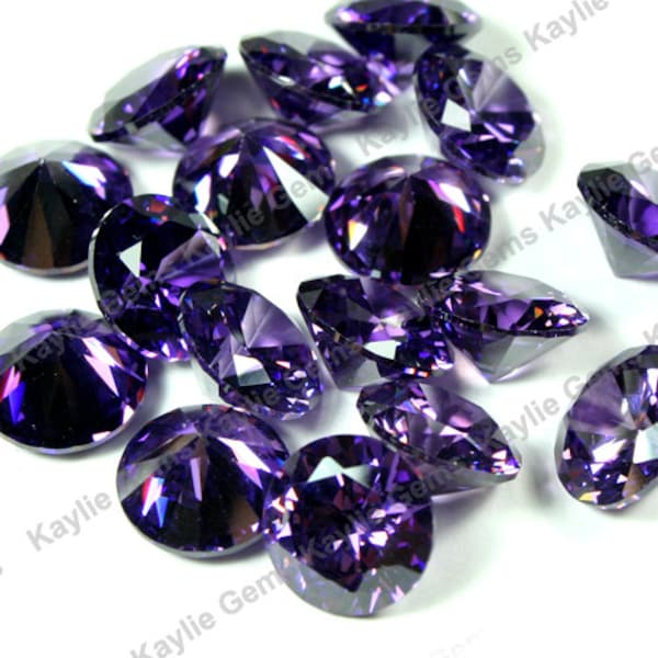 AAAAA Cubic Zirconia CZ Diamond Cut Round 10mm, 8mm, 6mm - Amethyst