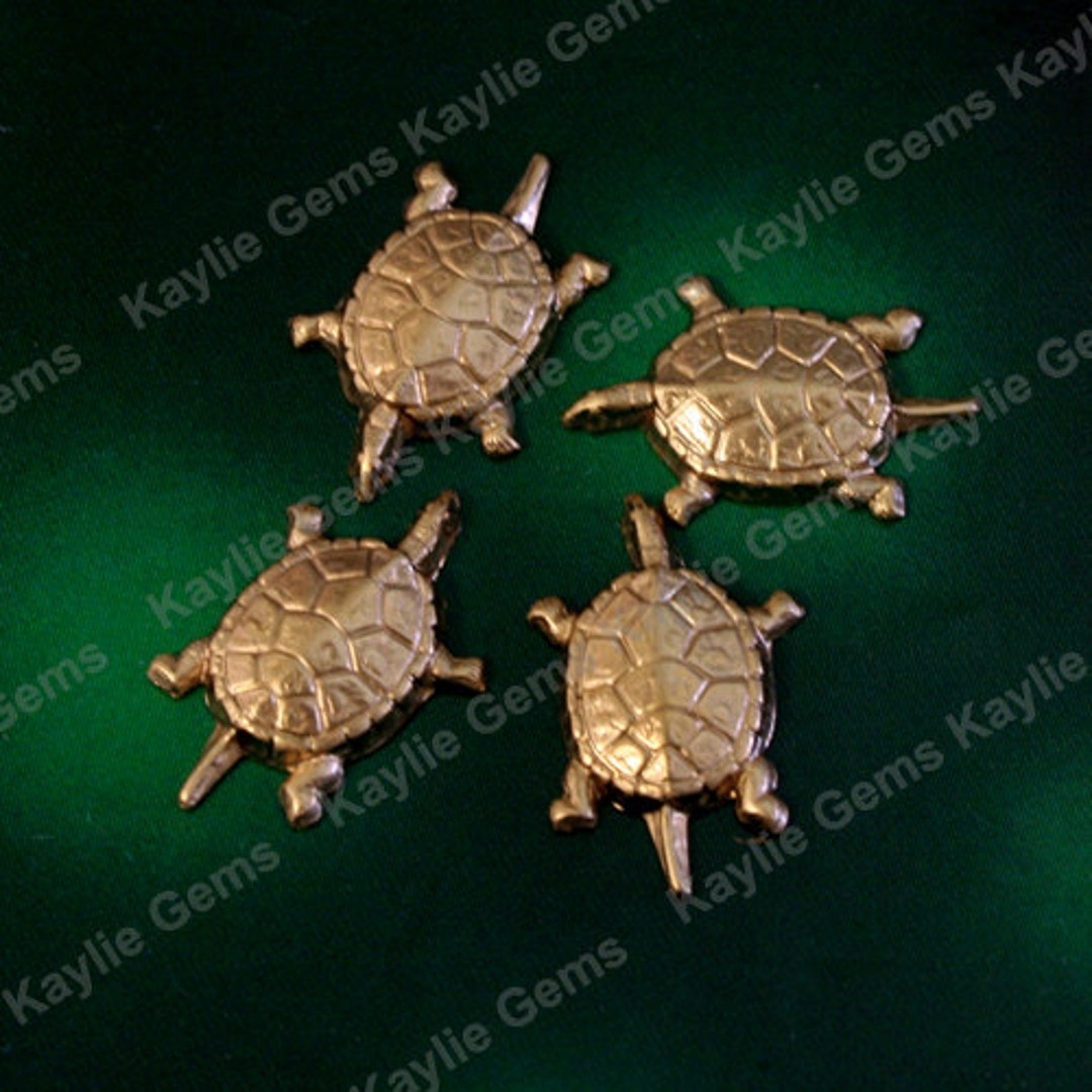 Raw Brass Stamping Turtle Decorative Ornate Ornament Metal Art USA