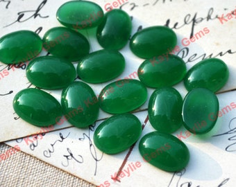 Old Stock Jade Green Glass Cabochons 14x10mm -6pcs