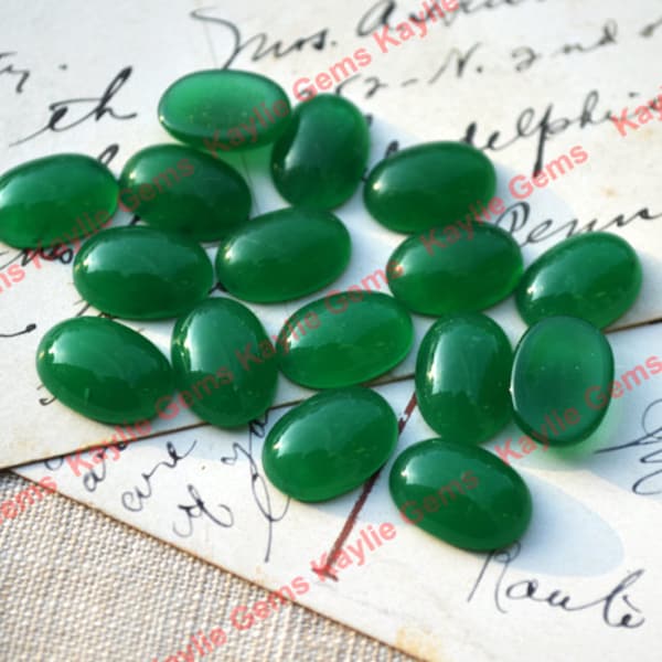 Old Stock Jade Green Glass Cabochons 14x10mm -6pcs