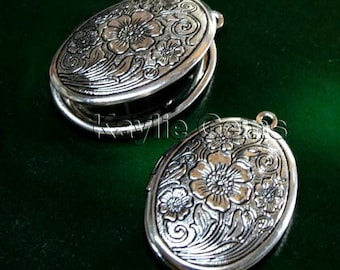 Lockets Oval Cherry Blossom Flower Hand Touched Antique Silver Victorian Style   -  LKOS-L1AS