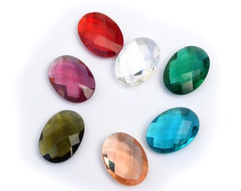 Oval Glass Jewel 18x13mm Checker Cut flat dome Unfoiled