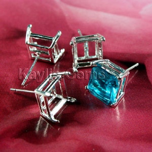 Earring Stud 10mm / 10x10mm Octagon Square Open Back Prong Setting Silver ST-P518SP 4pcs image 1