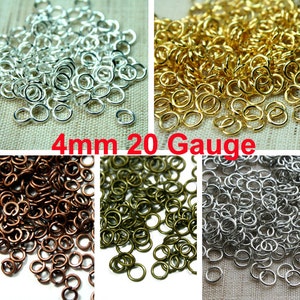 May include: Assortment of 4mm jump rings in silver, gold, bronze, and copper. The rings are 20 gauge and are ideal for jewelry making.
