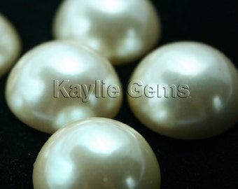 20mm Flat back Round Pearl Cream Creamy Cabochon Faux Glue On - 6pcs