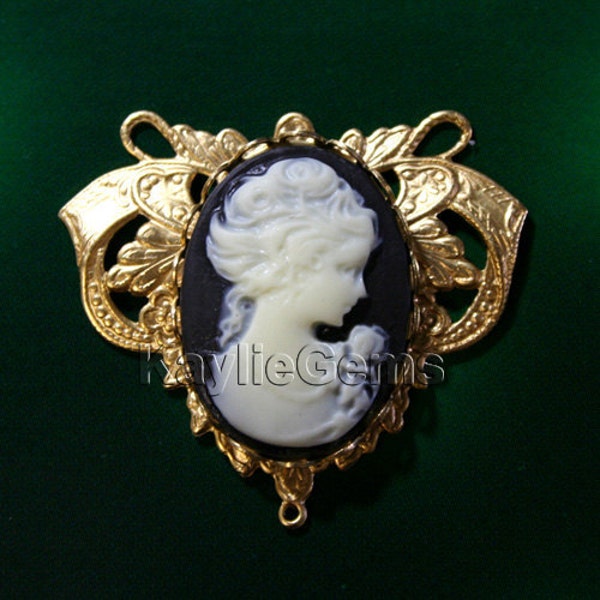 1 Set DIY Art Nouveau Filigree Stamping Cameo Connector Center Piece Baroque Victorian Style Raw Brass