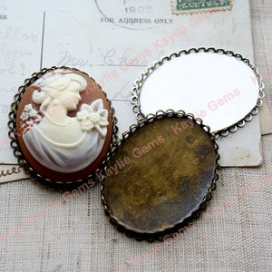 Oval 30x40mm Double Lace Edge Base Cabochon Setting for Brooch or Pinback Antique Brass Antique Silver - 2 pcs