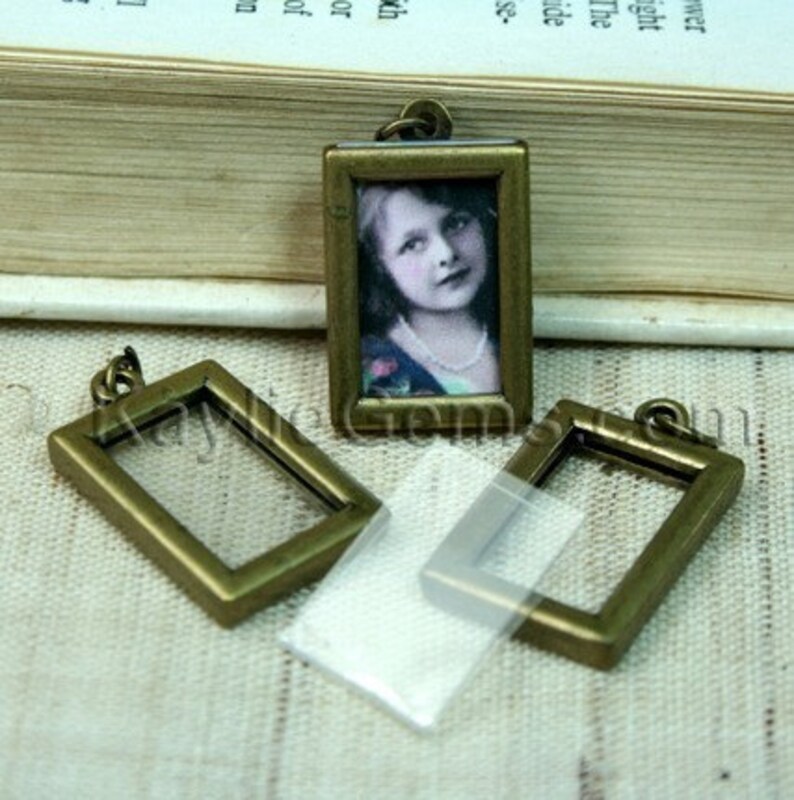 Picture Frame Charm Pendant Earring Drop Double Sided Rectangle 16x22mm Antique Brass 2 Sets image 1
