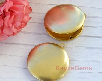 Round Locket Plain Smooth Locket Pendant Charm Raw Brass Photo Locket 32mm 1.25 inches