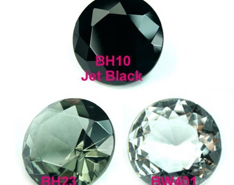 Round  20mm Glass Jewel Faceted Diamond Cut Pointed Back Unfoiled - Diamond Clear, Black Diamond, Jet Black - Pick Your Color