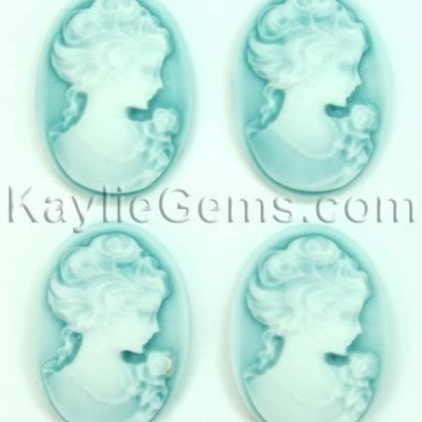 Cameo 18x25mm Resin Victorian Lady Lake Blue Base and White Face - 4pcs