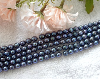 6x7mm Rainbow Peacock Black Freshwater Pearl Quality Potato Round beads 15" Stands - Old Stock Only 5 strands available