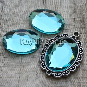 Oval 18x25 Mirror Glass Cabochon Cab Faceted Table Cut - Aqua- 2pcs