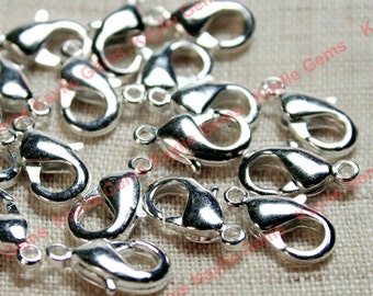 12mm Brass Lobster Clasps Very Strong - Silver Plated  -24pcs