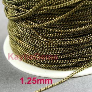 1.25mm Twist Curb Chain Antique Brass Plated Fine Delicacy Soldered Brass Strong  - 6ft