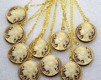 Sale - 10 Pieces Victorian Necklace Cameo Pendant Old Fashion Gold Chain Brass Setting