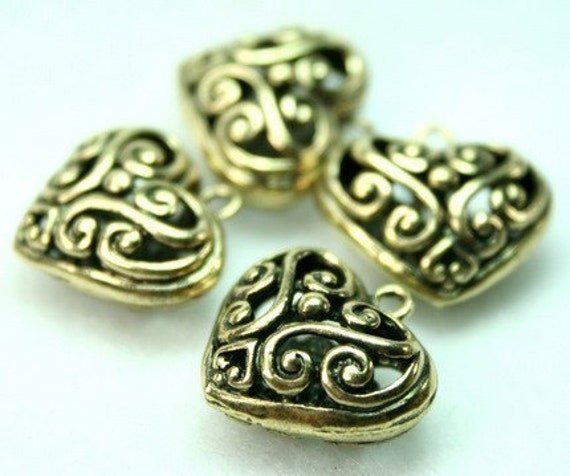Filigree Heart Charms Antique Silver Victorian Lacy Foral Filigree Heart Charms Antique Silver Victorian Lacy Foral