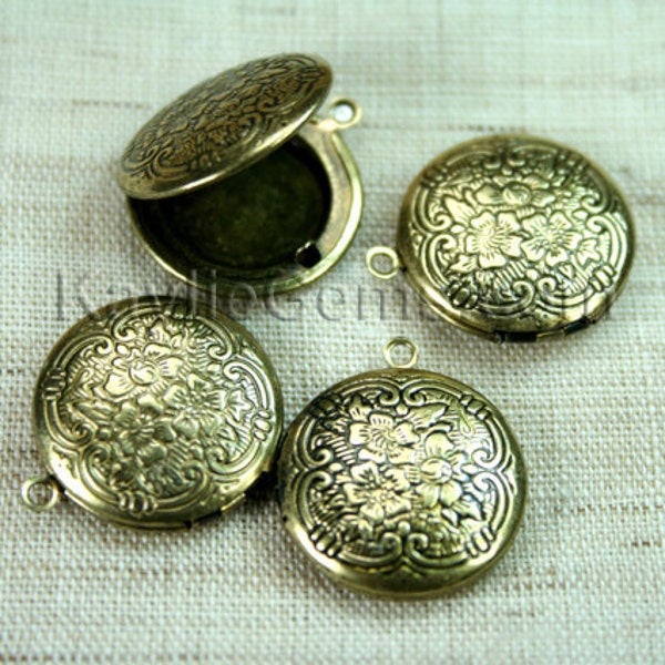 Round Locket Antique Brass Floral Victorian 20mm   - LKRS-1405AB