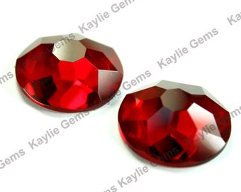 25mm Round Glass Jewel Stone Flat Back Snow Flake Cut 1 piece - Ruby