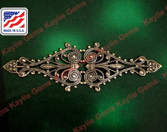 1 Filigree Stamping Drop Dangle Charm Art Nouveau Victorian Baroque Antique Brass, 68mm SF570