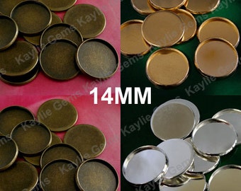 14mm Cabochon Cab Setting Round Bezel Cup, Rolled Edge, Silver, Antique Brass, Raw -ST-CB14MM -12 pcs -  Pick Your Finish