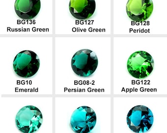 20mm Round Glass Jewel Faceted Pointed Back Unfoiled - Green, Emerald, Peridot, Olivine, Blue Zircon, -Pick Your Color