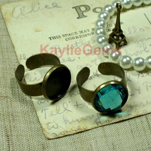 Adjustable Ring Blank Cup Fits 14mm Round Cab Antique Brass - 4pcs