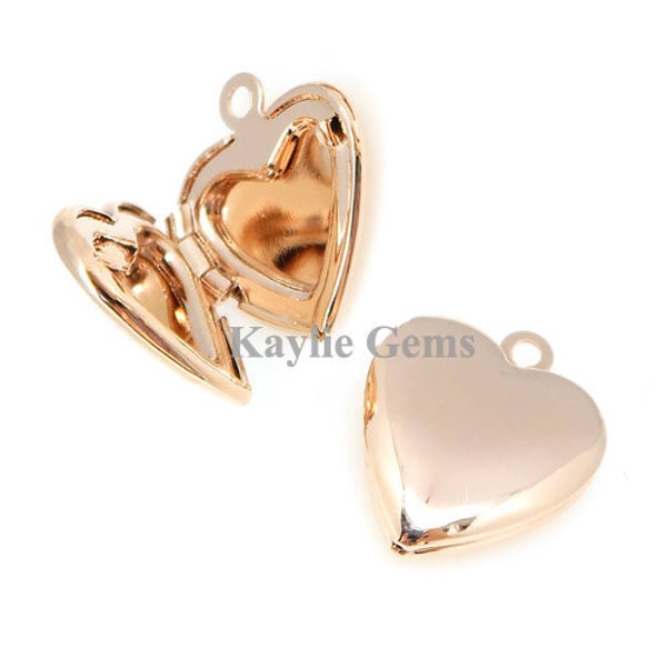 13mm Dainty Small Rose Gold Heart Locket Glossy Smooth Plain Simple Elegant Blank Locket