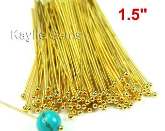 Ball Tip Headpins Gold 38mm 1.5 inches 22 Gauge