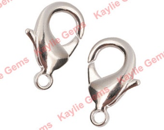 Large Brass Lobster Clasps 15x8mm Silver - Strong - 10pcs