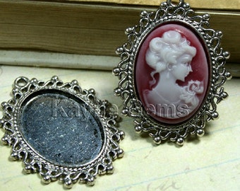 Victorian Ornamental Cameo Setting Frame Fits 18x25 Antique SILVER Filigree Edged -FRM-15289AB -4pcs
