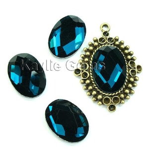 Mirror Glass Cabochon Cab 18x13 Oval Checker Cut Faceted Dome -London Blue- 4pcs