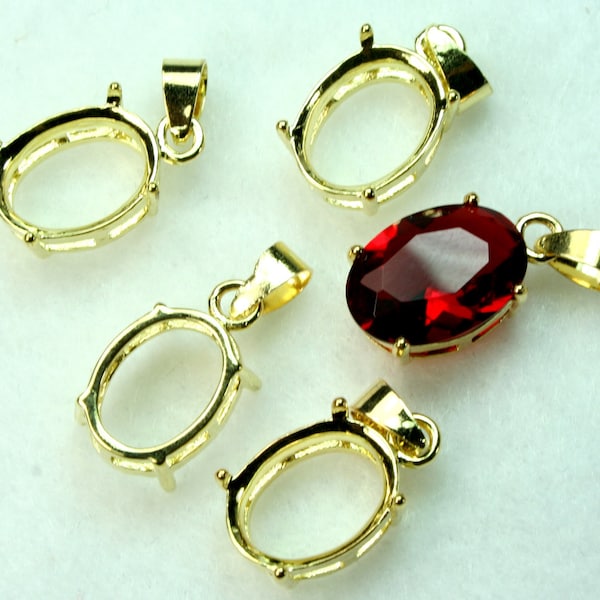 Pre-notched Prong Setting Open Back Gold Plated Oval fit 14x10mm Jewel