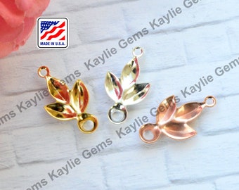 Rhinestone Setting Leaf Link Charm Pendant Rhinestone Cup Silver Rose Gold, Gold