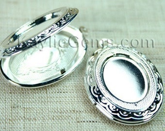 Silver Lockets Oval Cameo Cabochon Frame Setting Victorian Style   -  LKOS-95SP