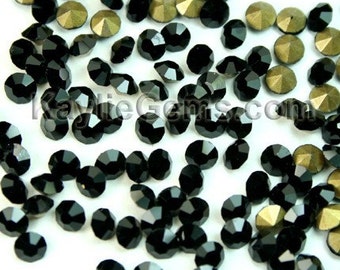 Rhinestone Chaton SS6 /2mm, SS8.5 /2.5mm, SS12 /3mm, SS14/3.5mm, SS16/4mm, Machine Cut Pointed back Foiled - Jet Black -72 pcs