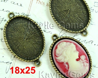 Conectores de bandeja de configuración de marco de cabujón de camuflaje de latón antiguo 18x25 2 anillos cerrados hacia atrás - FRM-5437AB -4 piezas
