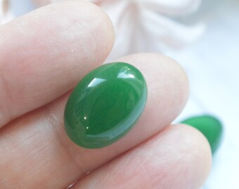 13x18 Oval Glass Cabochon Dome Top Flat Back - Jade Green