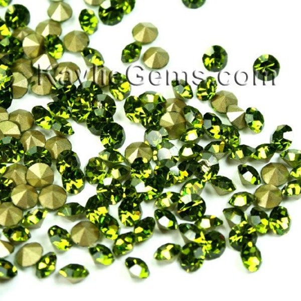 Rhinestone Chaton SS6 /2mm SS8.5 /2.5mm, SS12 /3mm, SS14/3.5mm, SS16/4mm Pointed Foiled Back - Olivine -72 pcs -Pick Your Size